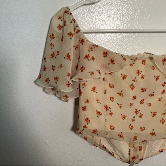 Fanco Off Shoulder Crop Top Cream Orange Floral - Picture 7 of 11